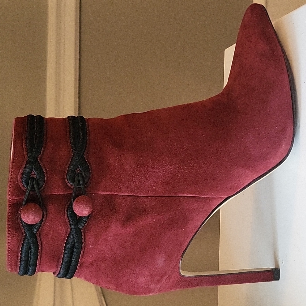 Red suede ankle boots